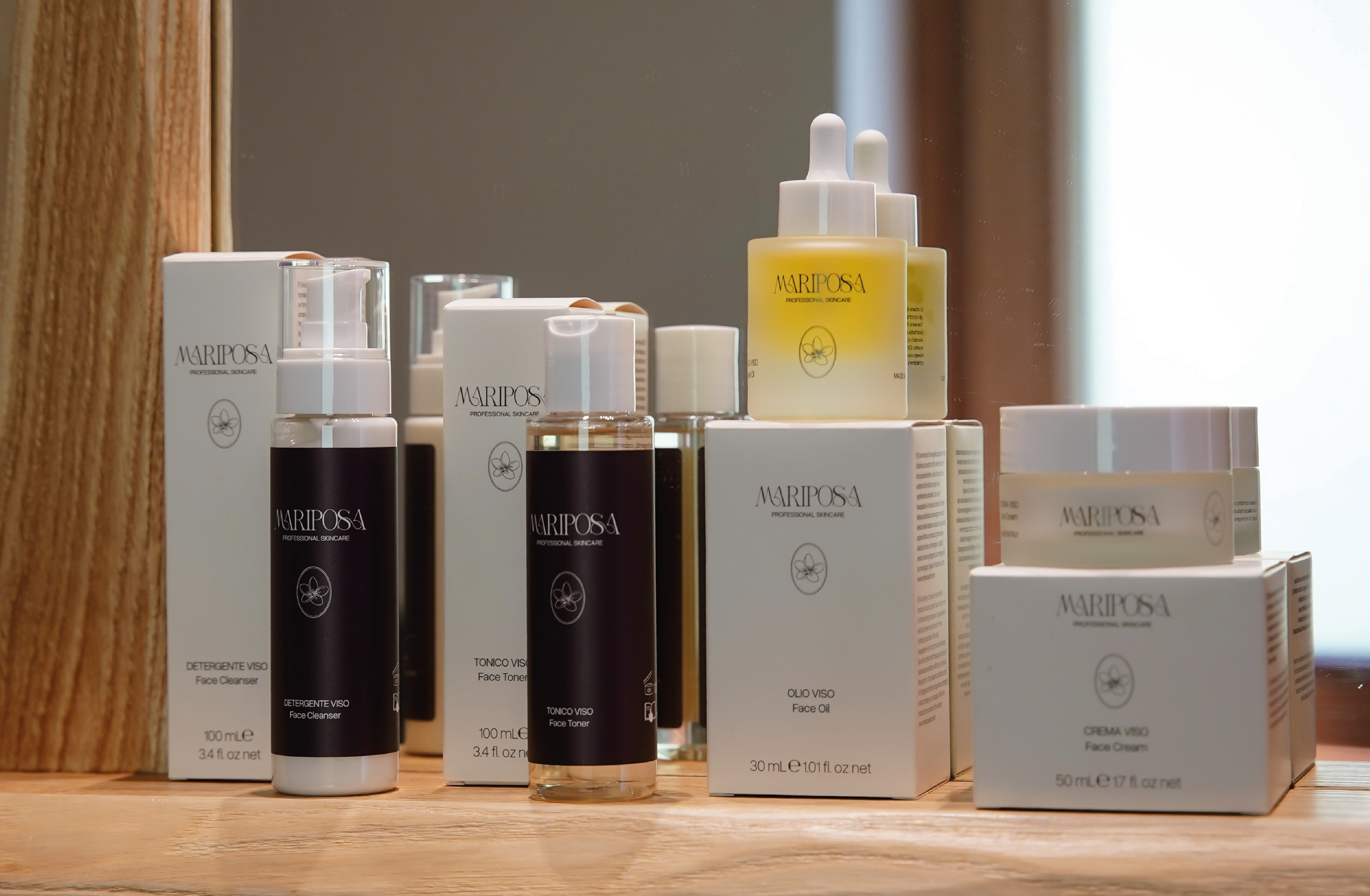 Routine viso naturale in 4 prodotti Mariposa — detergente tonico olio crema